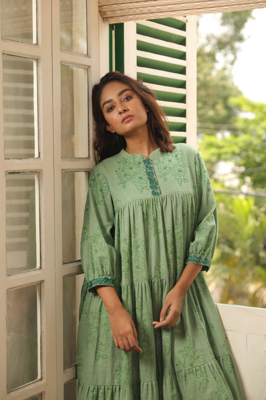 Green Printed Bohemian Dress