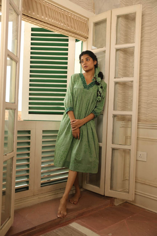 Green Printed Kurta Set