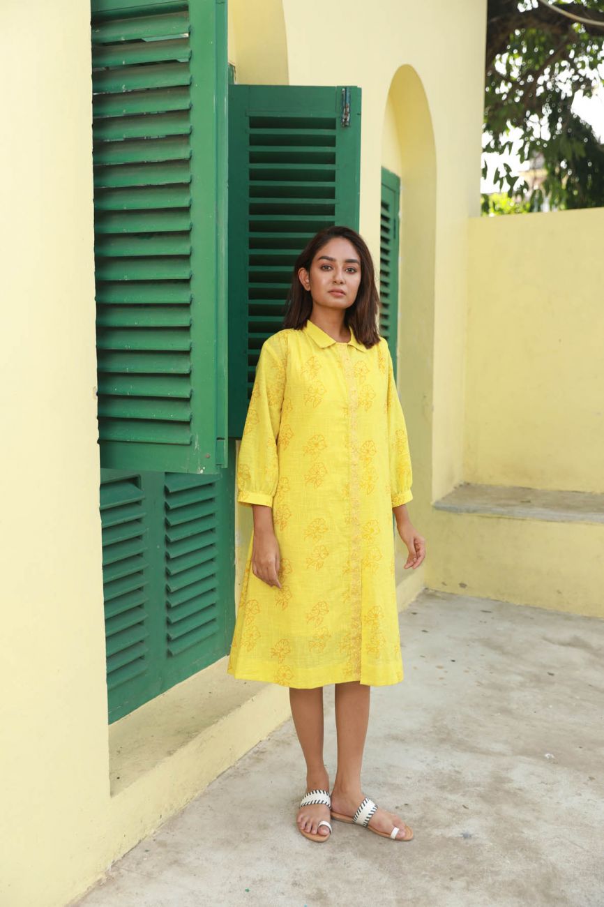 Yellow Printed Shirt Dress