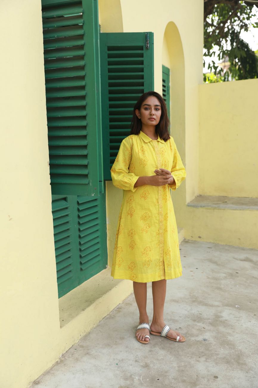 Yellow Printed Shirt Dress