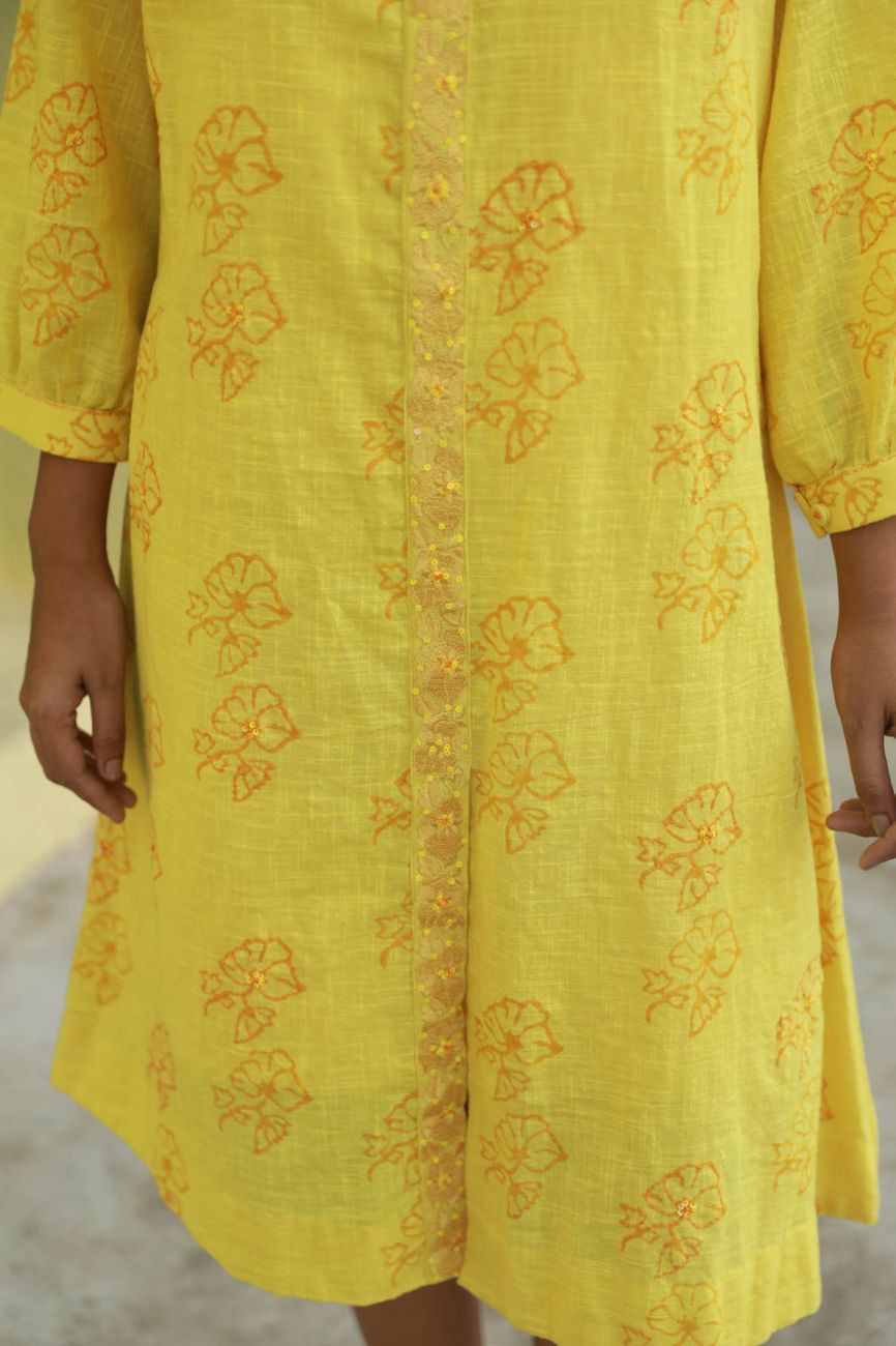 Yellow Printed Shirt Dress