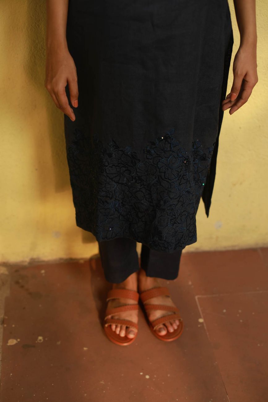 Navy Blue Pleated Kurta Set